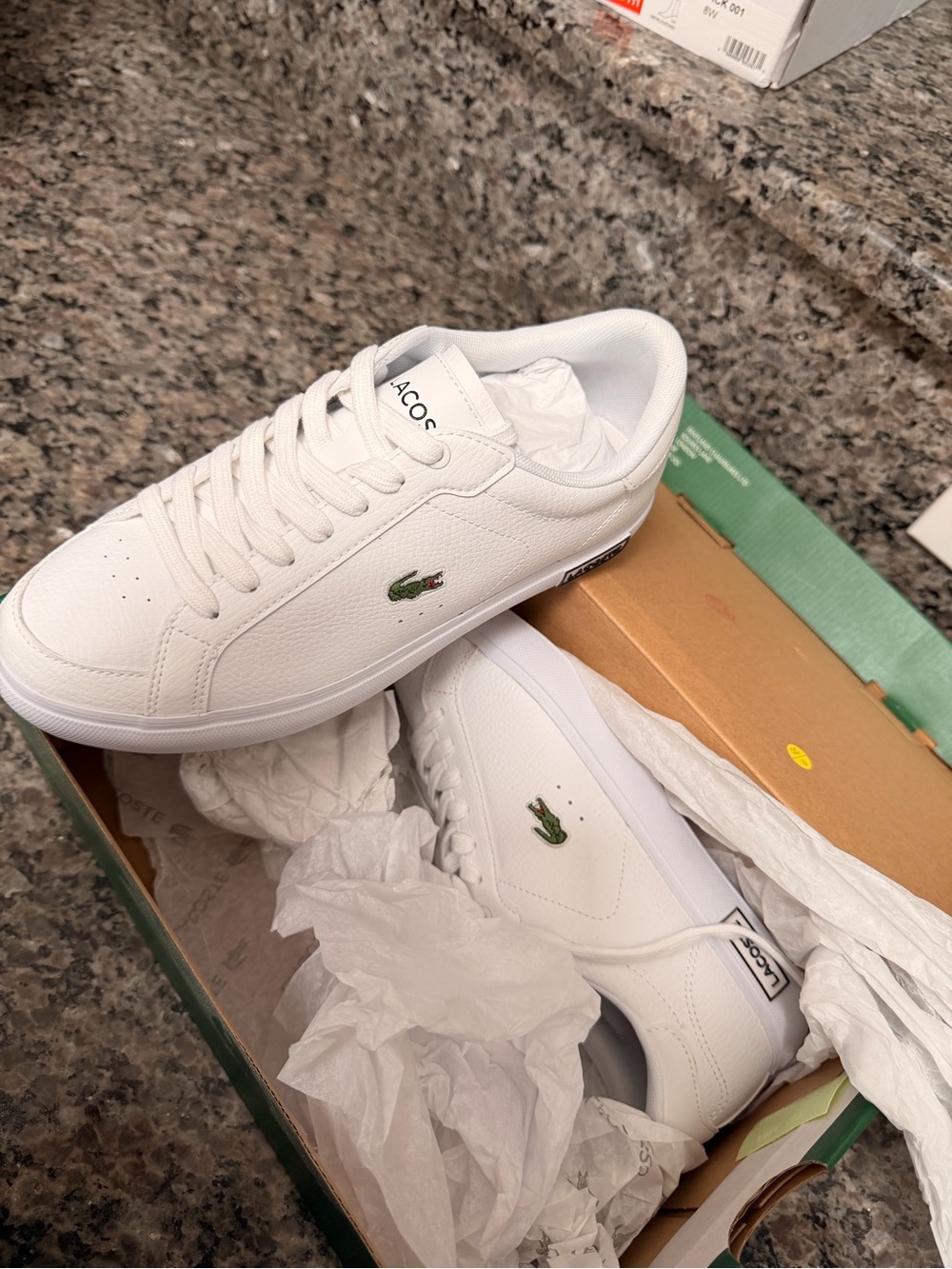 Lacoste Women’s White Low-Top Leather Sneakers with Green Croc - Picture 2 of 5